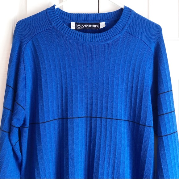 Vintage 80s Olympian Blue 100% Wool Sweater Large - Picture 2 of 12